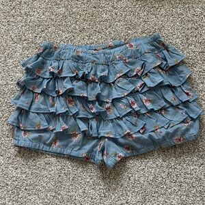 FREE PEOPLE- NWT Floral Ruffle Blue Women's Shorts